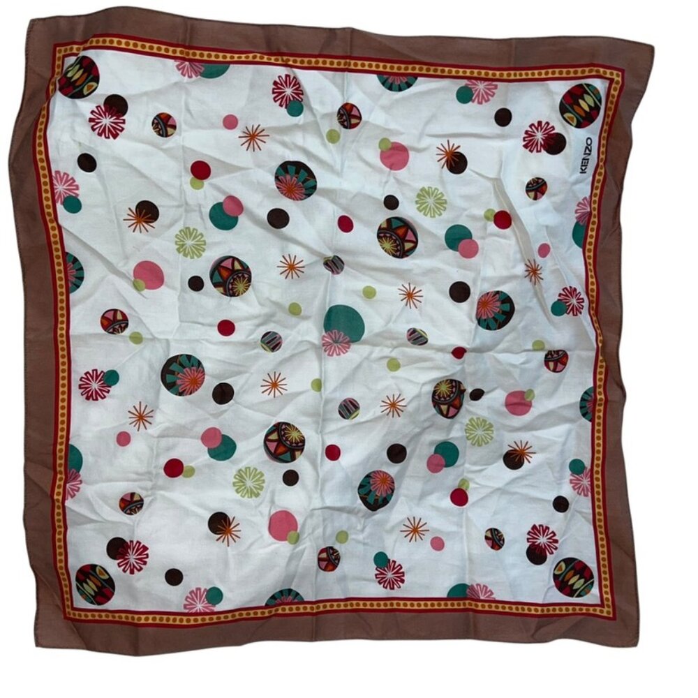 KENZO silk cotton starbursts painted orbs print handkerchief scarf 20 square